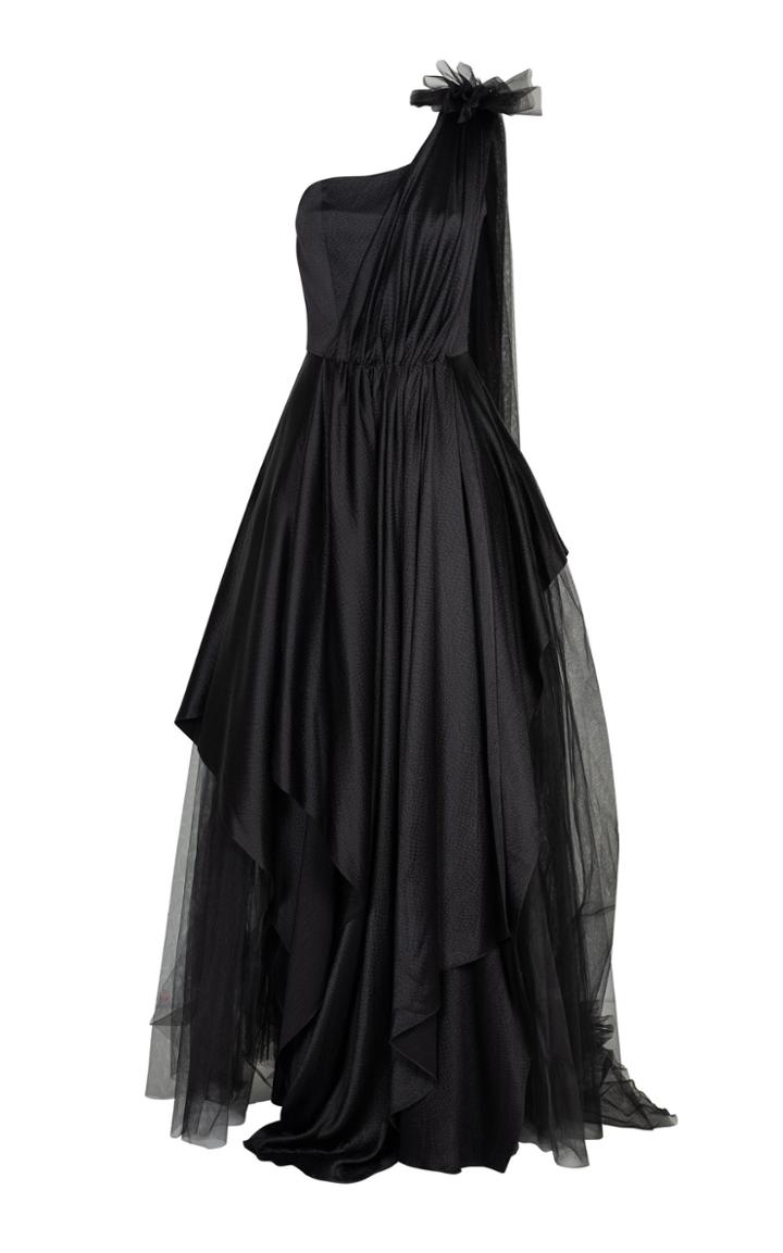 Bazza Alzouman Hammered Silk Satin One Shoulder Dress