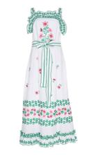 Gl Hrgel Ruffled Floral-embroidered Linen Midi Dress