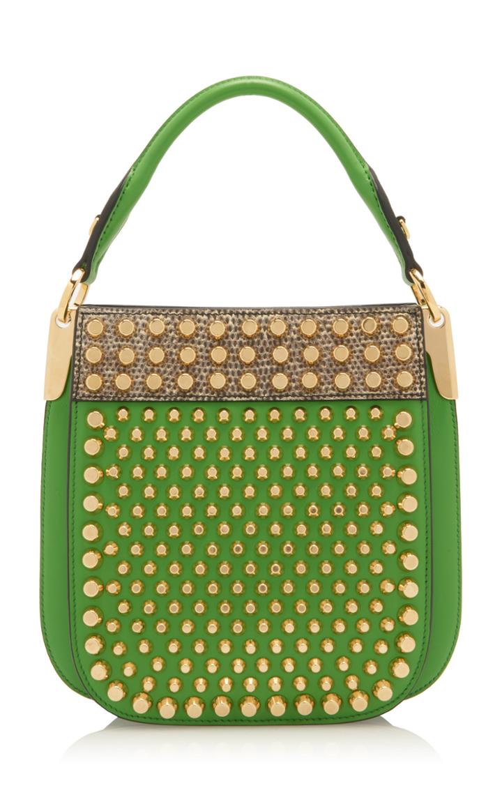 Prada Margrit Studded Lizard-trimmed Leather Shoulder Bag