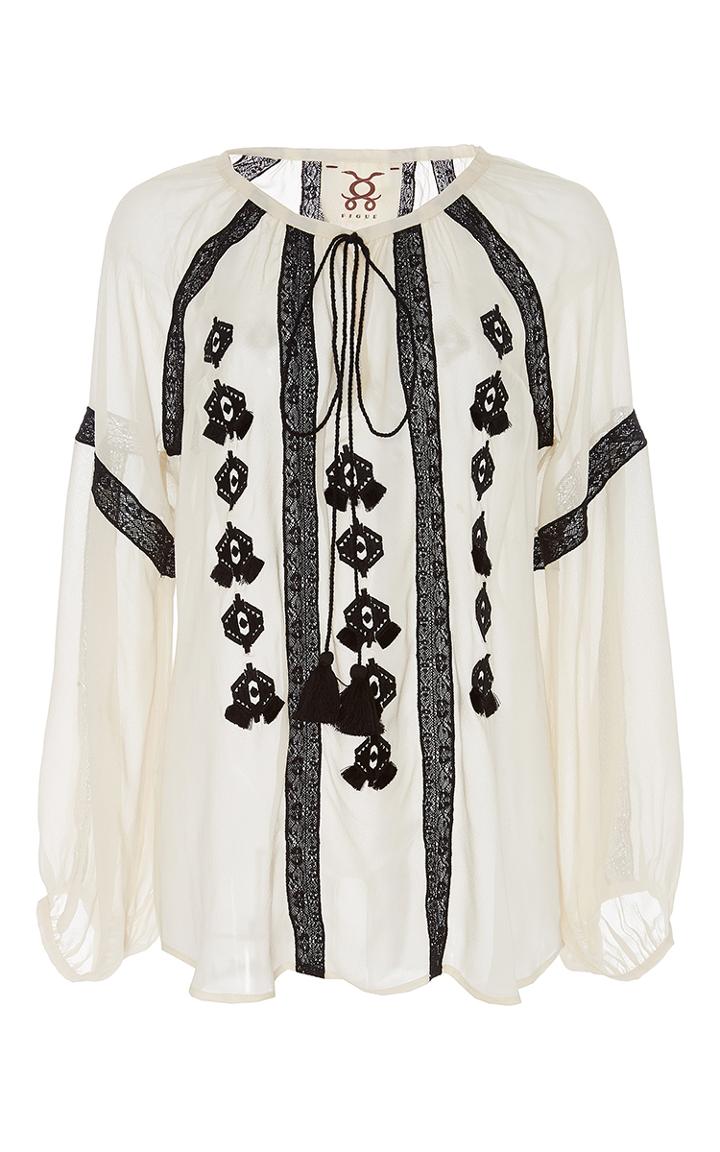 Figue Embroidered Tassel Tie Tasmeen Top