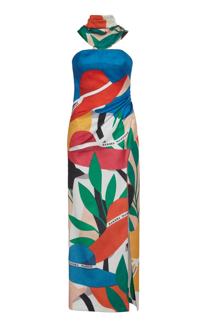 Sandra Mansour Cte D'azur Strapless Printed Mikado Dress