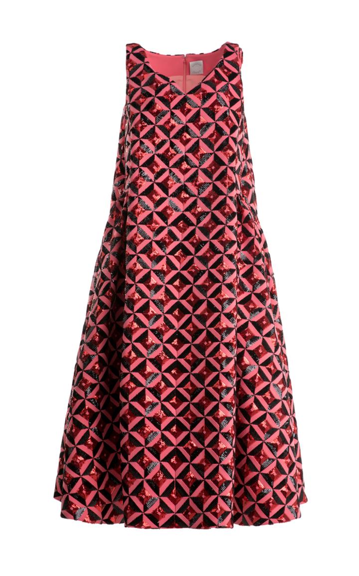 Moda Operandi Huishan Zhang Delilah Beaded Crepe Midi Trapeze Dress