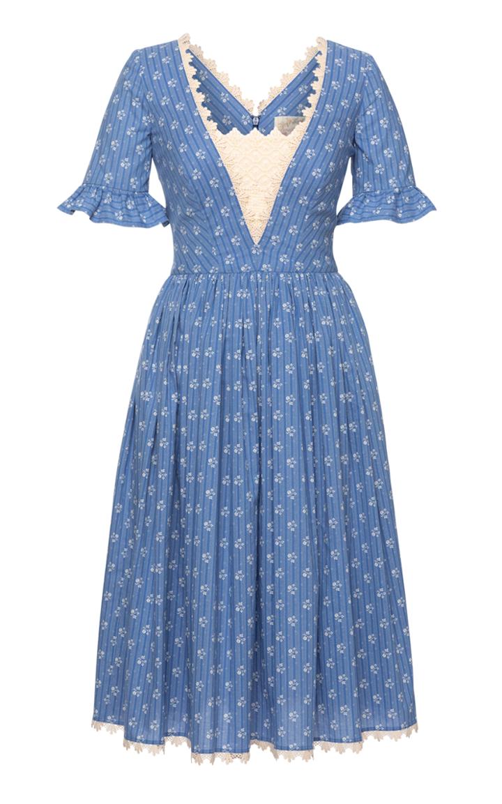 Moda Operandi Lena Hoschek Antoinette Lace-inset Floral Cotton Midi Dress