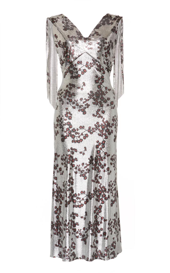 Paco Rabanne Draped Metallic Lam Midi Dress