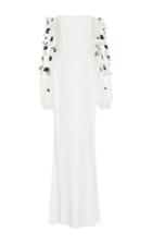 Elizabeth Kennedy Off The Shoulder Gown With Sheer Embroidered Sleeves