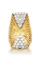 Vintage Kutchinsky By Mahnaz Collection 18k Yellow Gold Diamond Textured Cocktail Ring