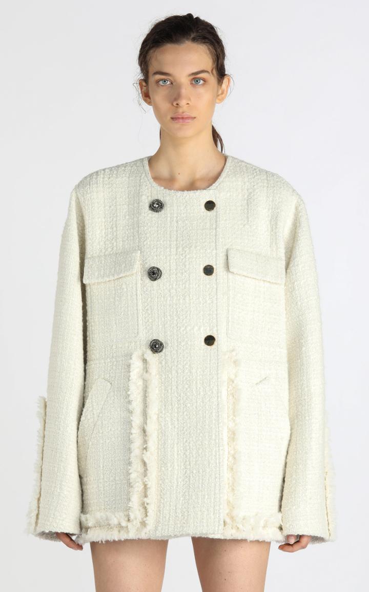 Moda Operandi N21 Oversized Fringed Tweed Double-breasted Jacket