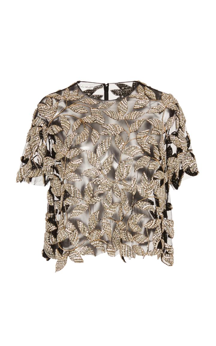 Moda Operandi Oscar De La Renta Beaded Organza Cropped Top Size: 6