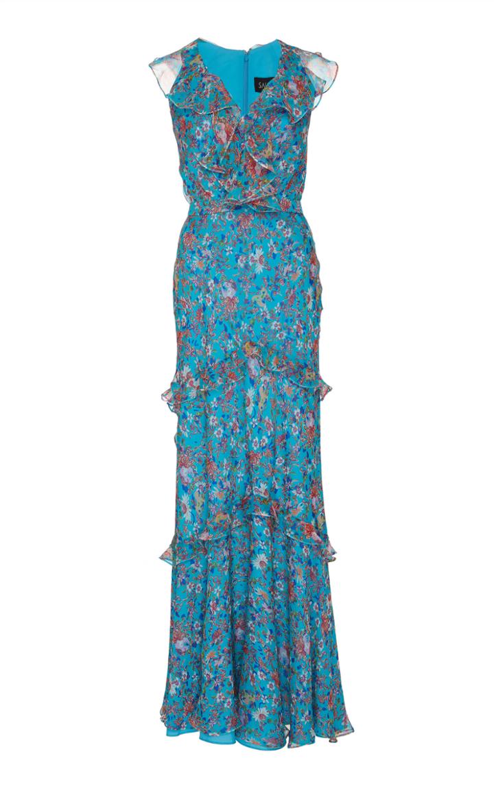Saloni Rita Tiered Floral-print Crinkle Georgette Maxi Dress