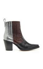 Ganni Paneled Croc-effect Leather Ankle Boots