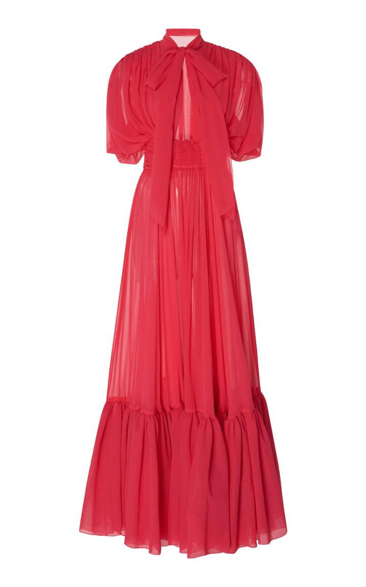 Giambattista Valli Bow Neck Chiffon Flounce Gown