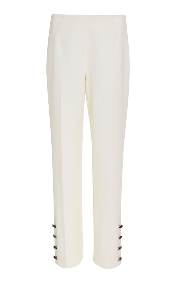 Lela Rose Crystal Button-embellished Wool-blend Pants