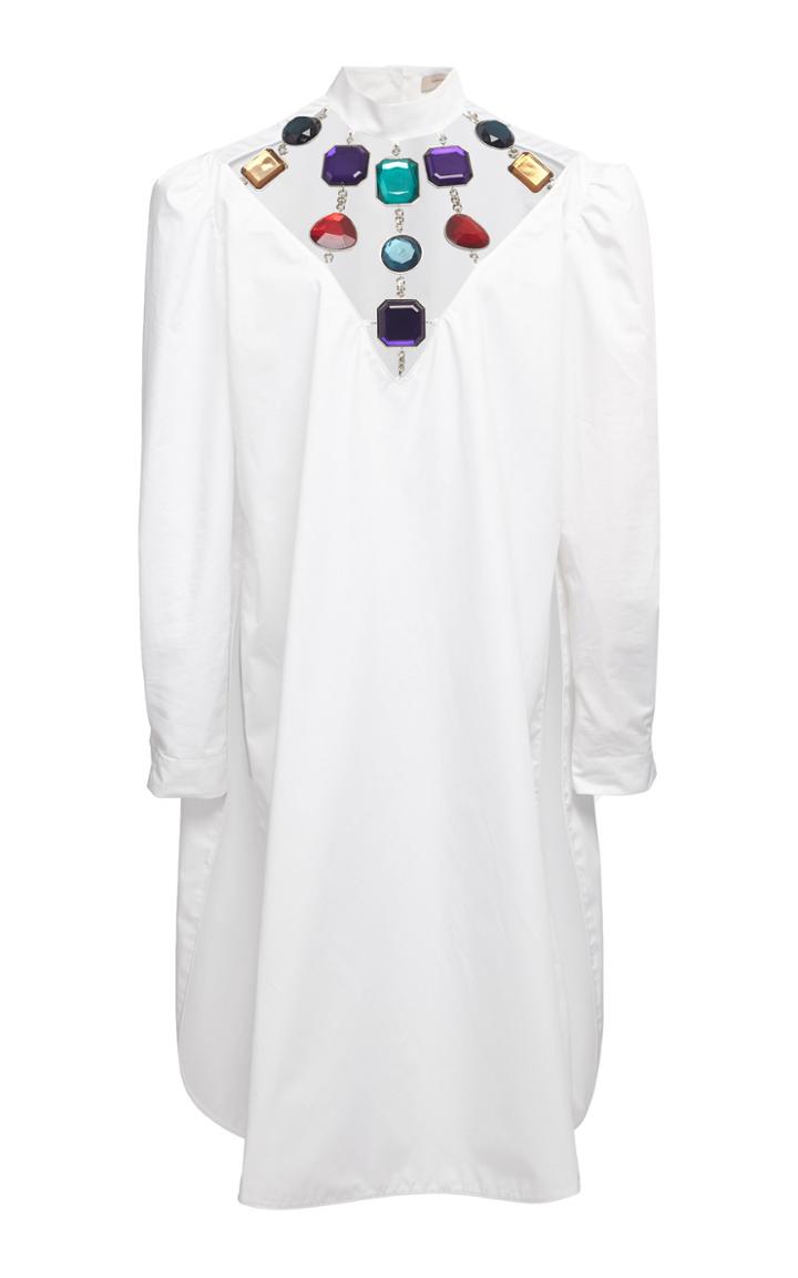 Christopher Kane Jeweled Neckline Cotton Dress