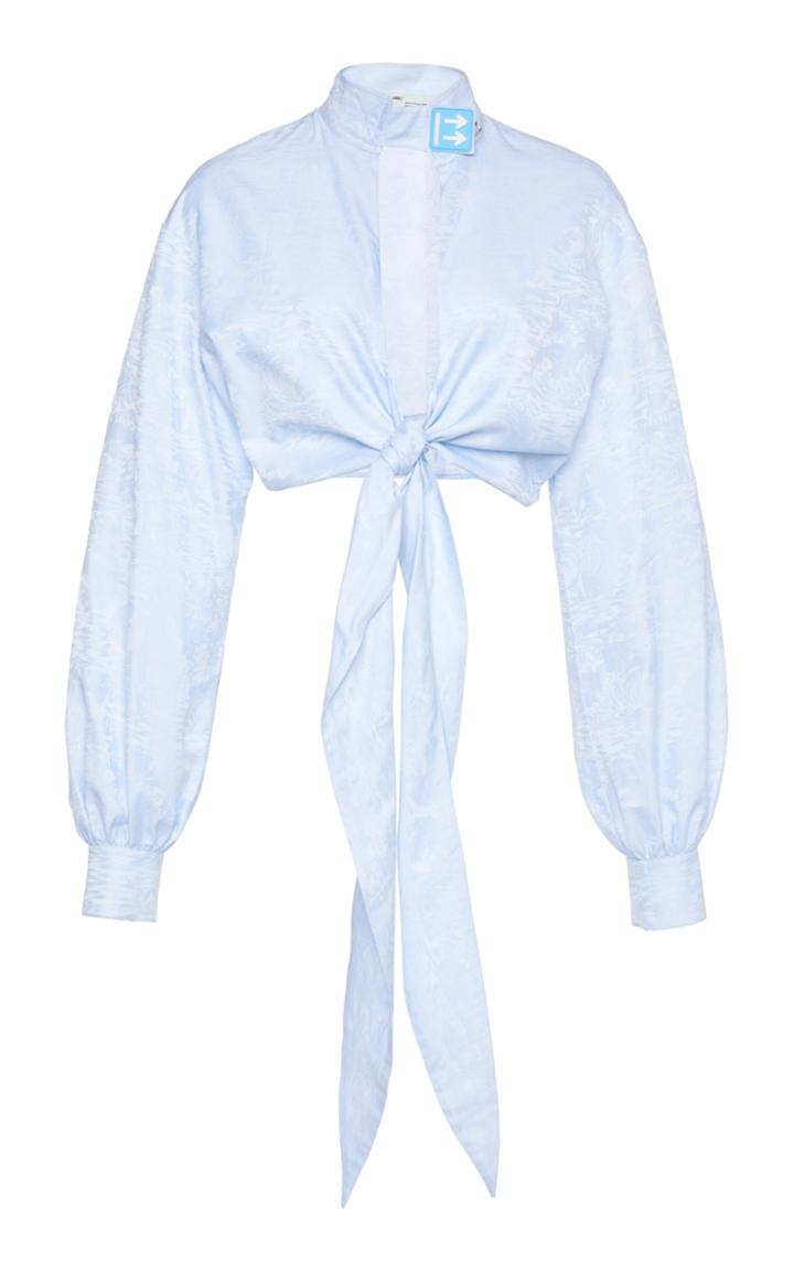 Off-white C/o Virgil Abloh Waves Jacquard Cropped Tie-front Blouse