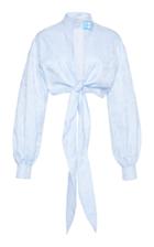 Off-white C/o Virgil Abloh Waves Jacquard Cropped Tie-front Blouse