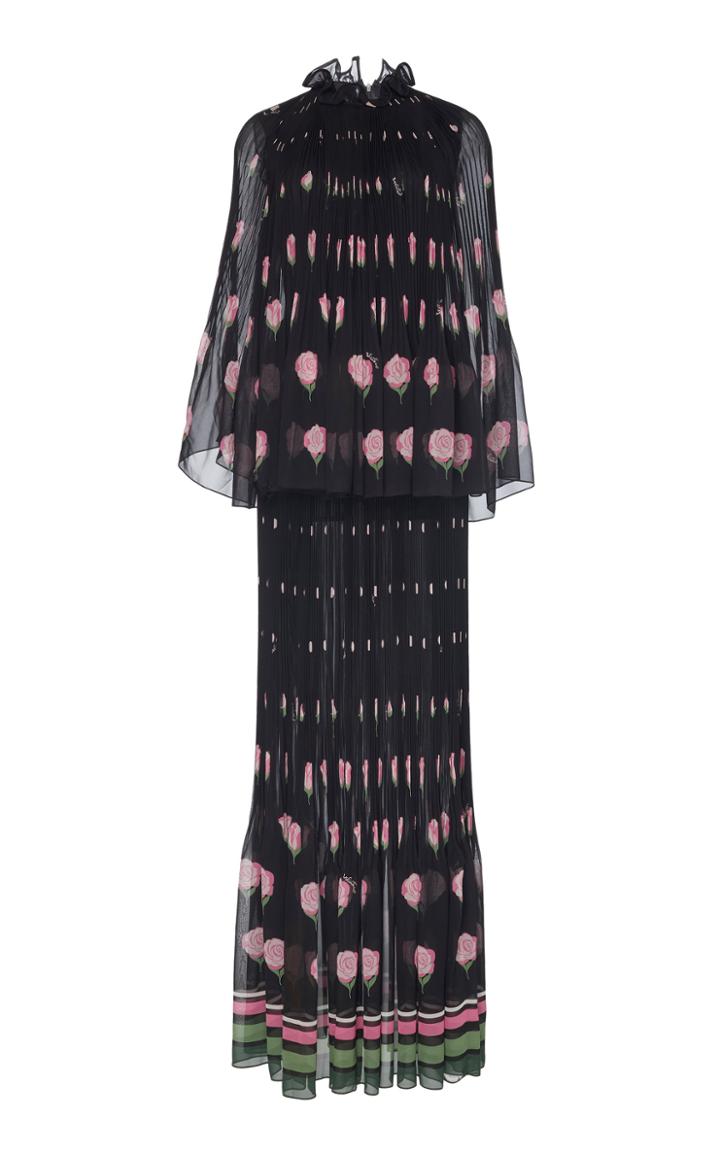 Valentino Pliss Silk Cape Gown