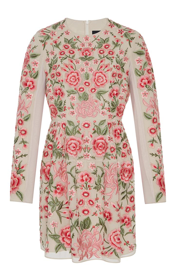 Needle & Thread Rose Beige Embroidered Mini Dress