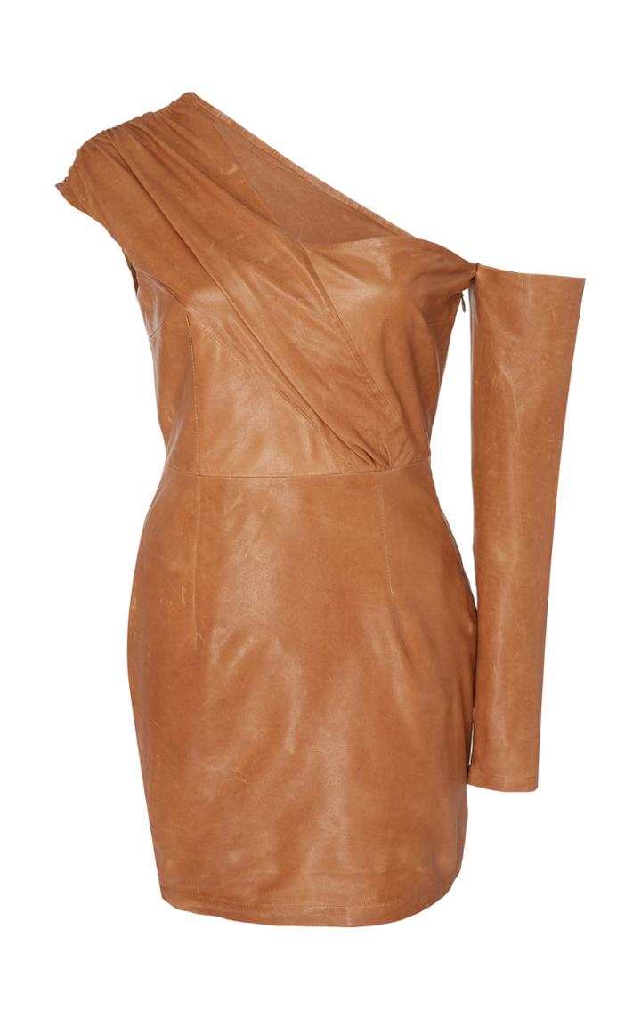 Zeynep Aray Asymmetric Mini Leather Dress