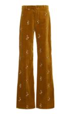 Moda Operandi Alanui Floral-embroidered Cotton Corduroy Flared Trousers