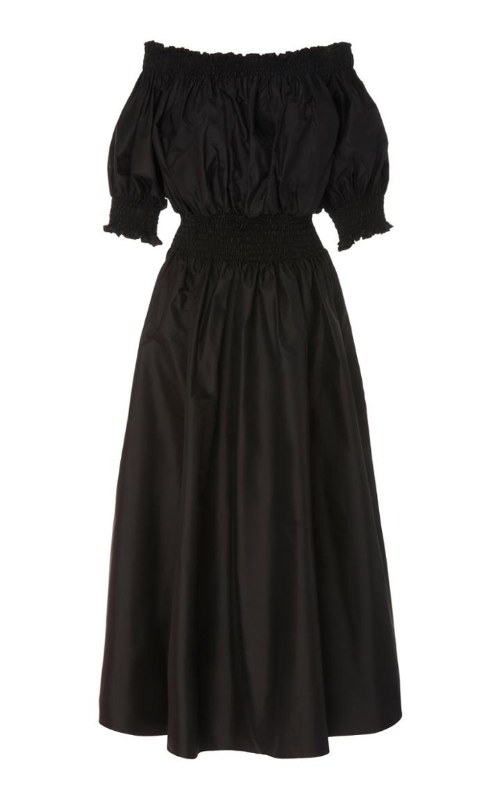 Adam Lippes Off-the-shoulder Smocked Silk Dress