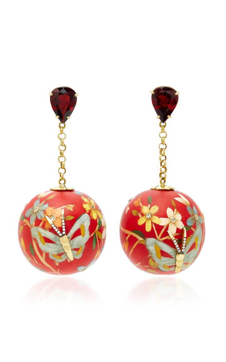 Silvia Furmanovich Marquetry Red Butterfly Earrings