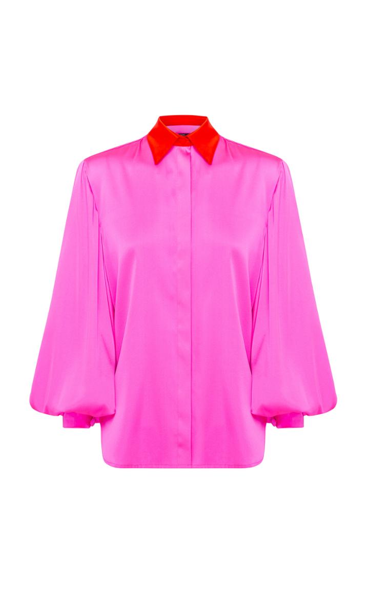 Moda Operandi Alex Perry Sutton Silk Satin Ballon Sleeve Shirt W/ Cuff