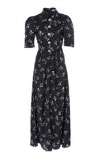 Alessandra Rich Silk Jacquard Bow Print Short Sleeve Dress