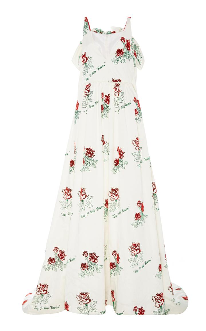 Rosie Assoulin Flock Roses V Neck Gown