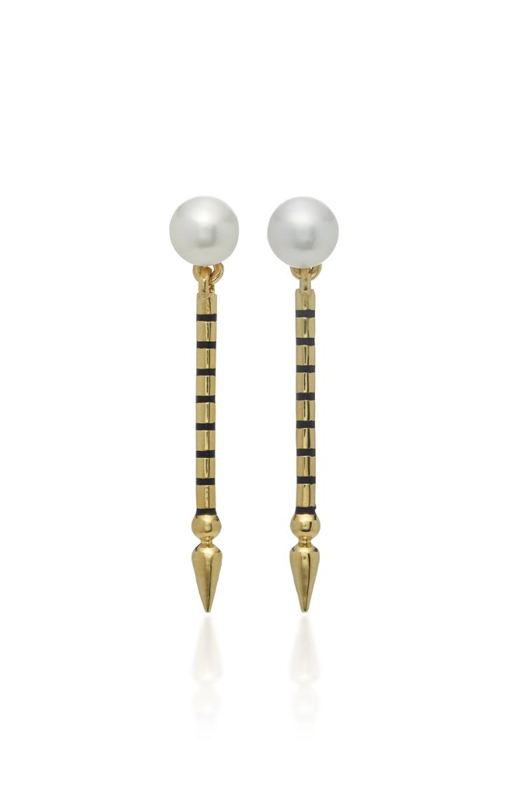 Sarah Hendler Shirley 18k Yellow Gold Enamel And Pearl Drop Earrings