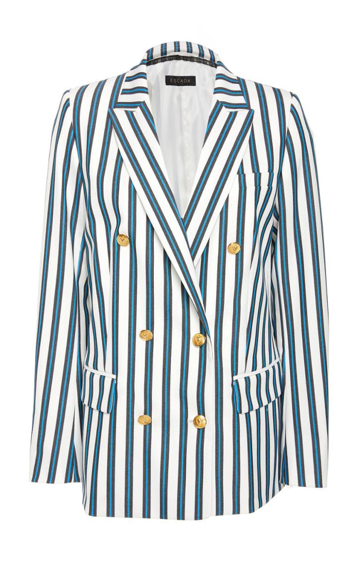 Escada Baurente Double Breasted Striped Twill Blazer