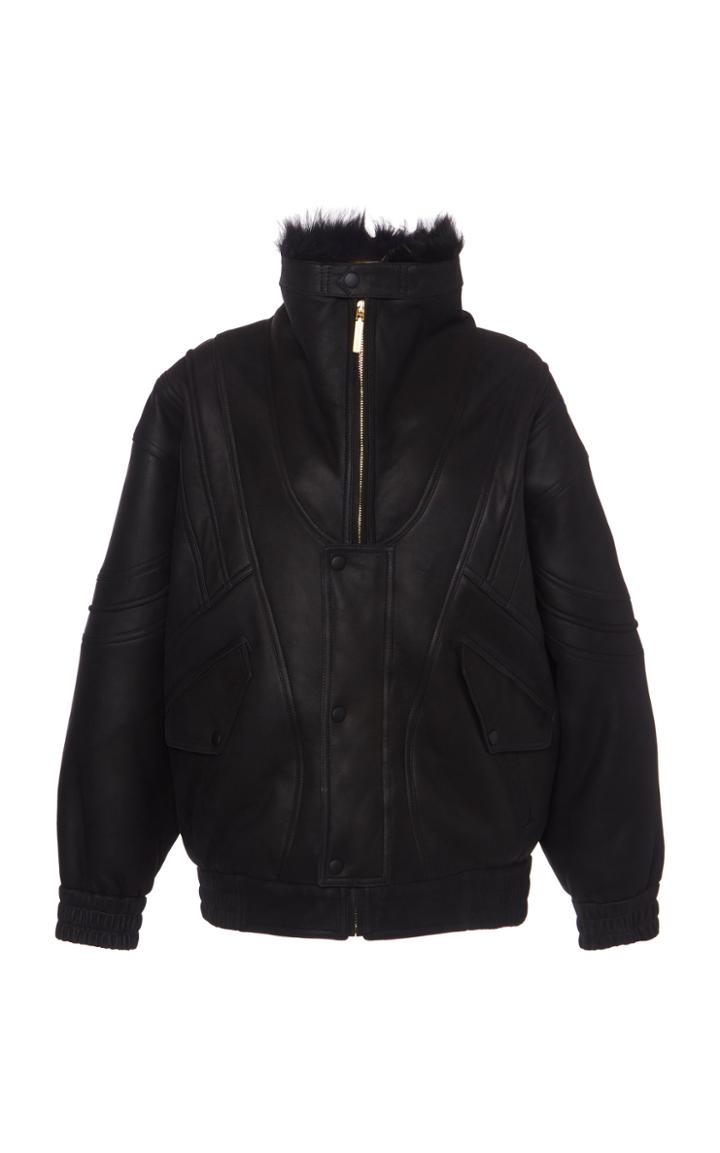 Moda Operandi Alberta Ferretti Oversized Shearling-trimmed Leather Coat