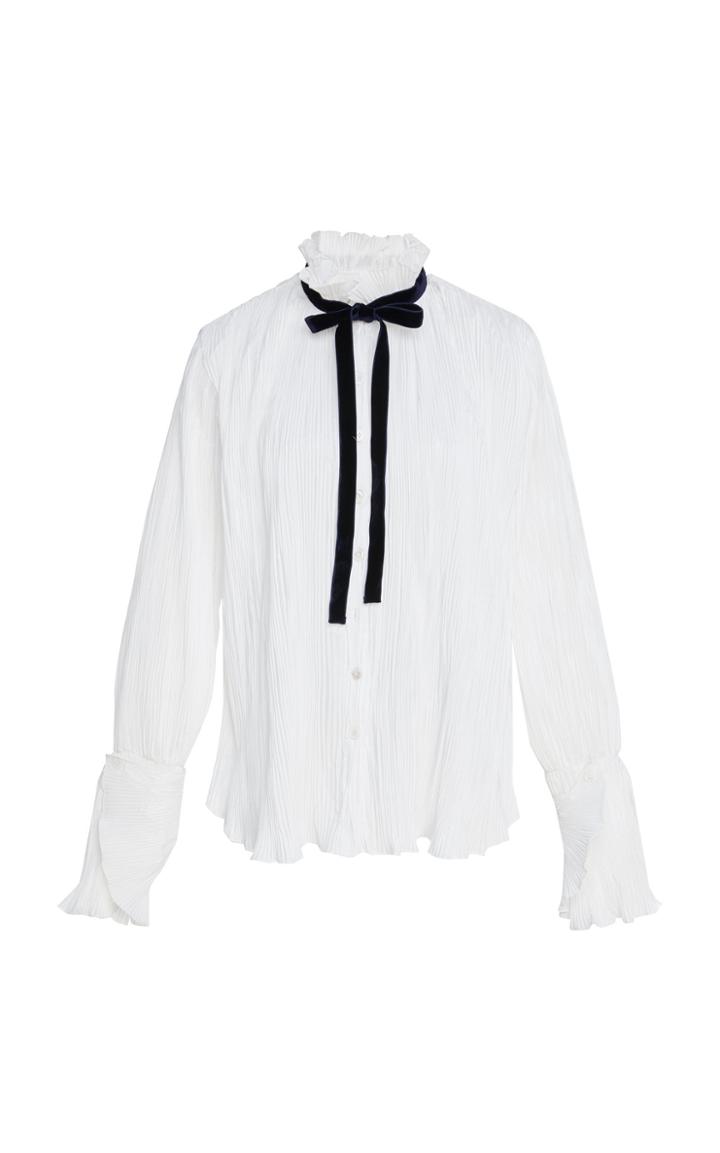 Rosie Assoulin Pussy Bow Pleated Top