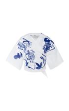 Marques Almeida Floral Embroidered Cotton Wrap Blouse