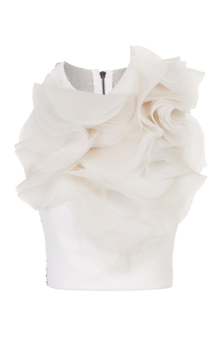 Maticevski Morning Star Ruffled Silk Chiffon Sleeveless Crepe Top