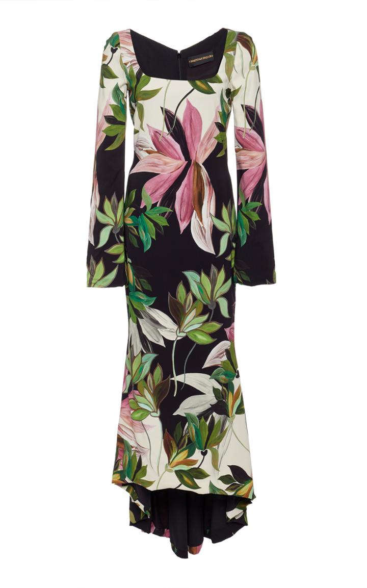 Christian Siriano Square Neck Crepe De Chine Dress