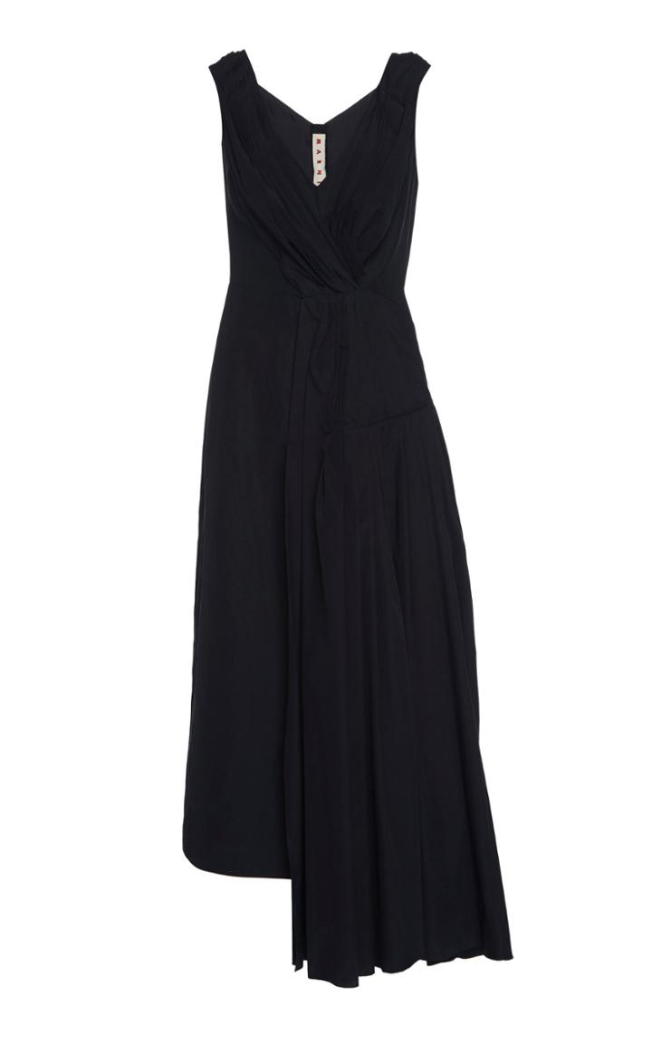 Marni Asymmetric Draped Cotton Midi Dress