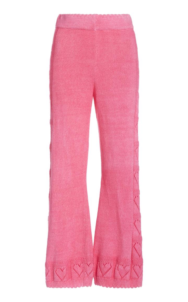 Loveshackfancy Toro Pointelle-knit Cotton-terry Flared Pants