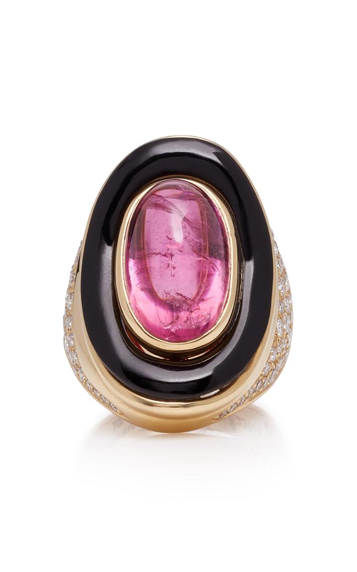 Jill Heller Vintage Vintage Marina B 18k Gold Jade Rubellite And Diamond Ring