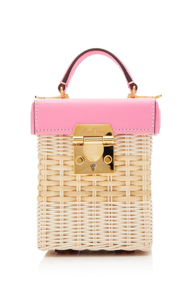 Mark Cross Grace Soft Leather-trimmed Rattan Cube Bag