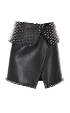 Balmain Spiked Wrap Leather Mini Skirt