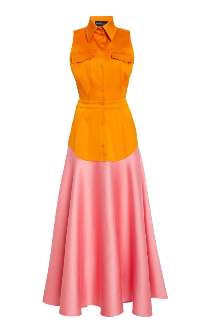 Brandon Maxwell Exclusive Satin-paneled Wool-blend Maxi Dress