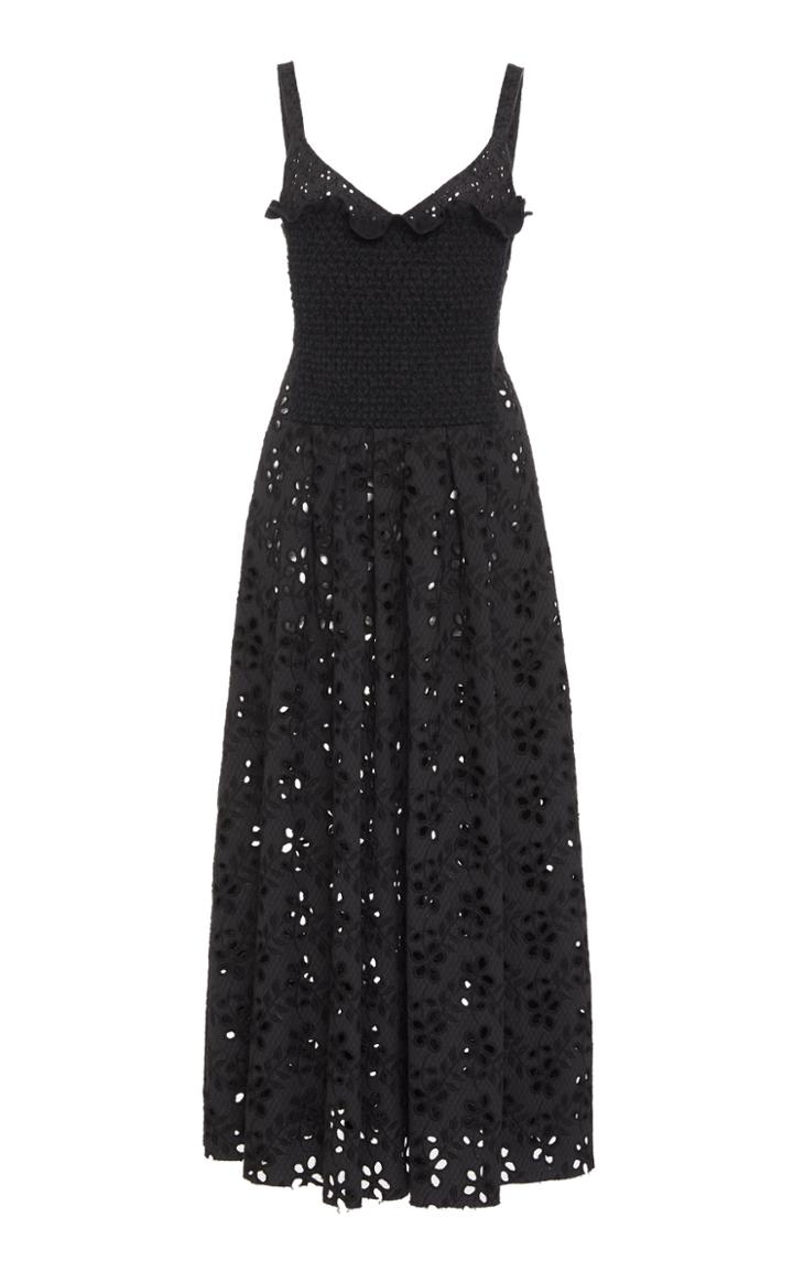 Moda Operandi Marina Moscone Smocked Broderie Anglaise Cotton-blend Bralette Dress S
