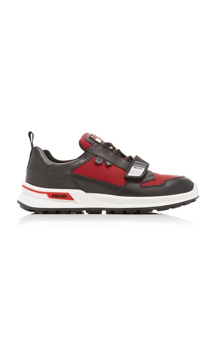 Prada Novo Calf Bike 1 Two-tone Leather Rubber And Mesh Sneakers