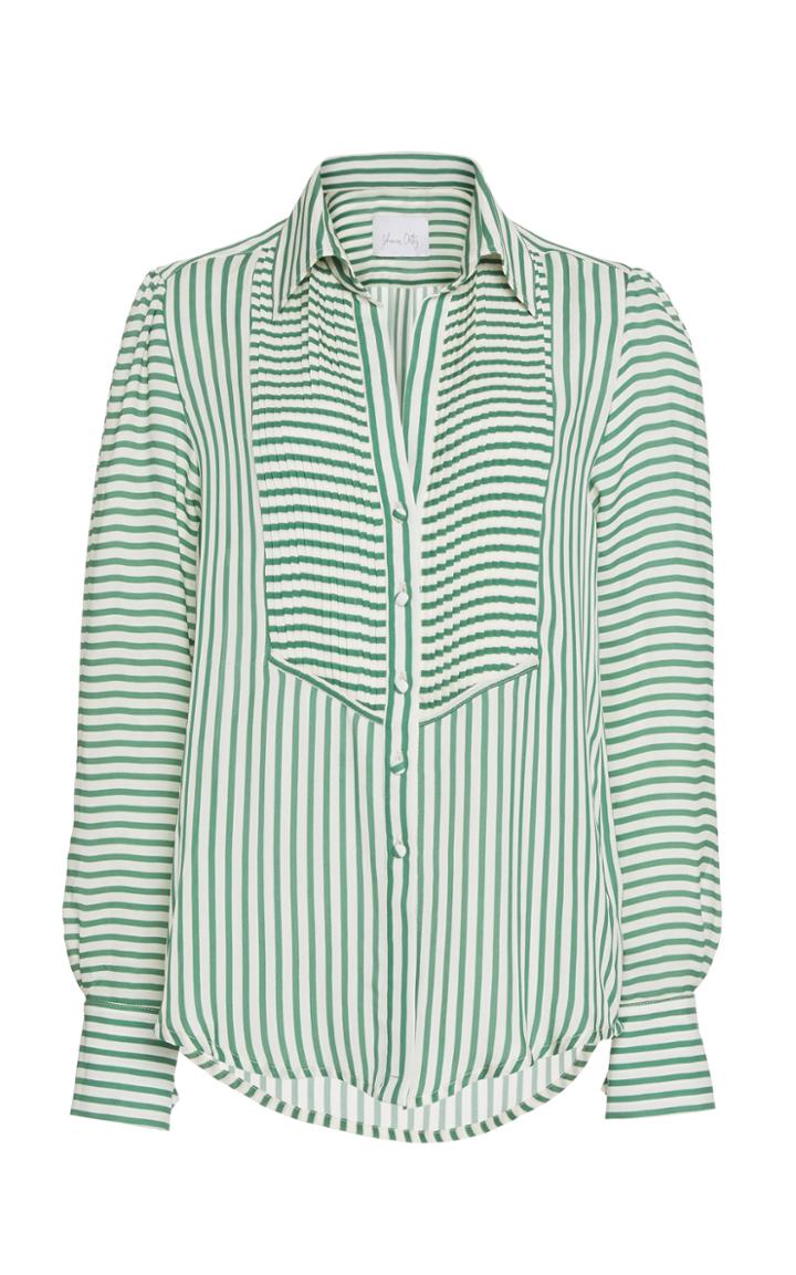 Johanna Ortiz Emerald Discovery Striped Silk Georgette Shirt