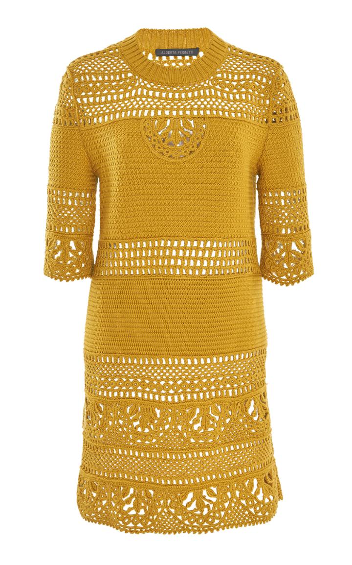 Alberta Ferretti Wool Crochet Mini Dress