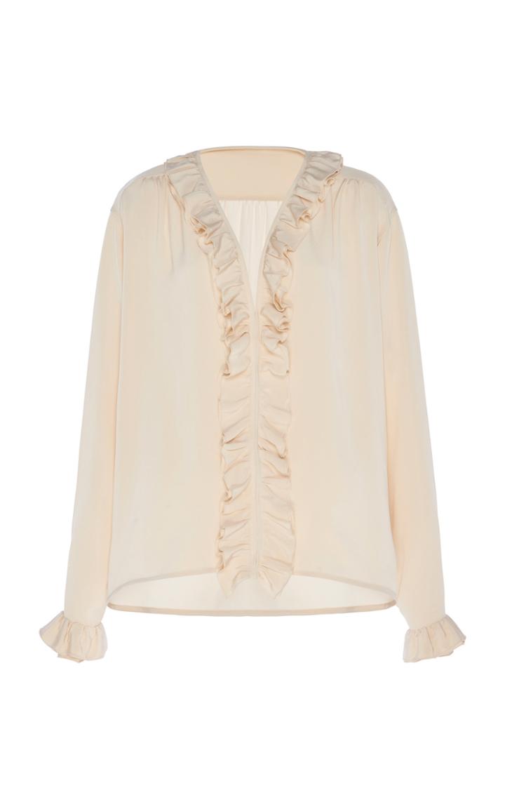 Moda Operandi Victoria Beckham Ruffled V-neck Silk Top Size: 6