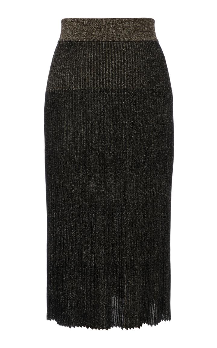 Balmain Pleated Lurex Midi Skirt