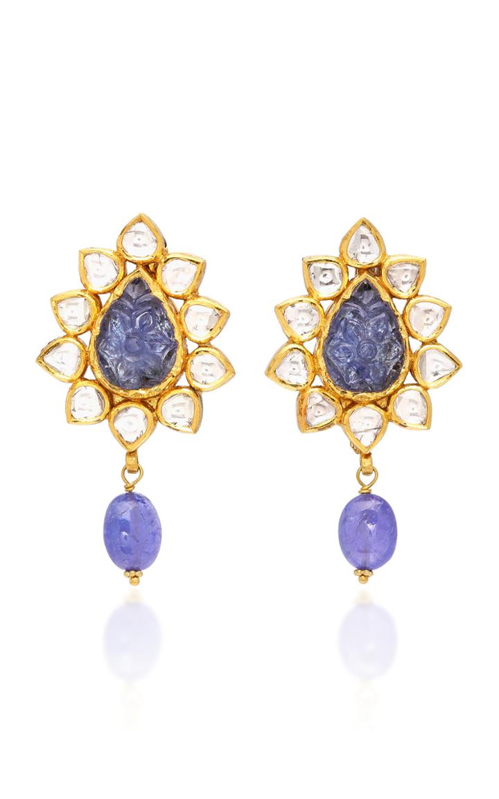 Sanjay Kasliwal 22k Gold Tanzanite And Diamond Earrings