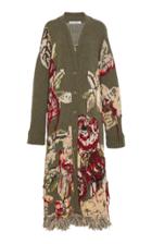 Oscar De La Renta Fringe-trimmed Wool-cashemere Intarsia Cardigan