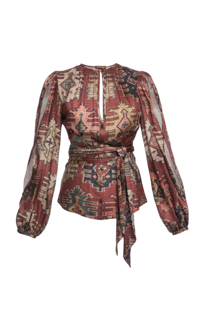 Moda Operandi Lena Hoschek Bazaar Printed Wrap-around Button-front Top